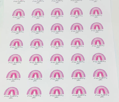 Personalized Pink Rainbow Happy Birthday Stickers