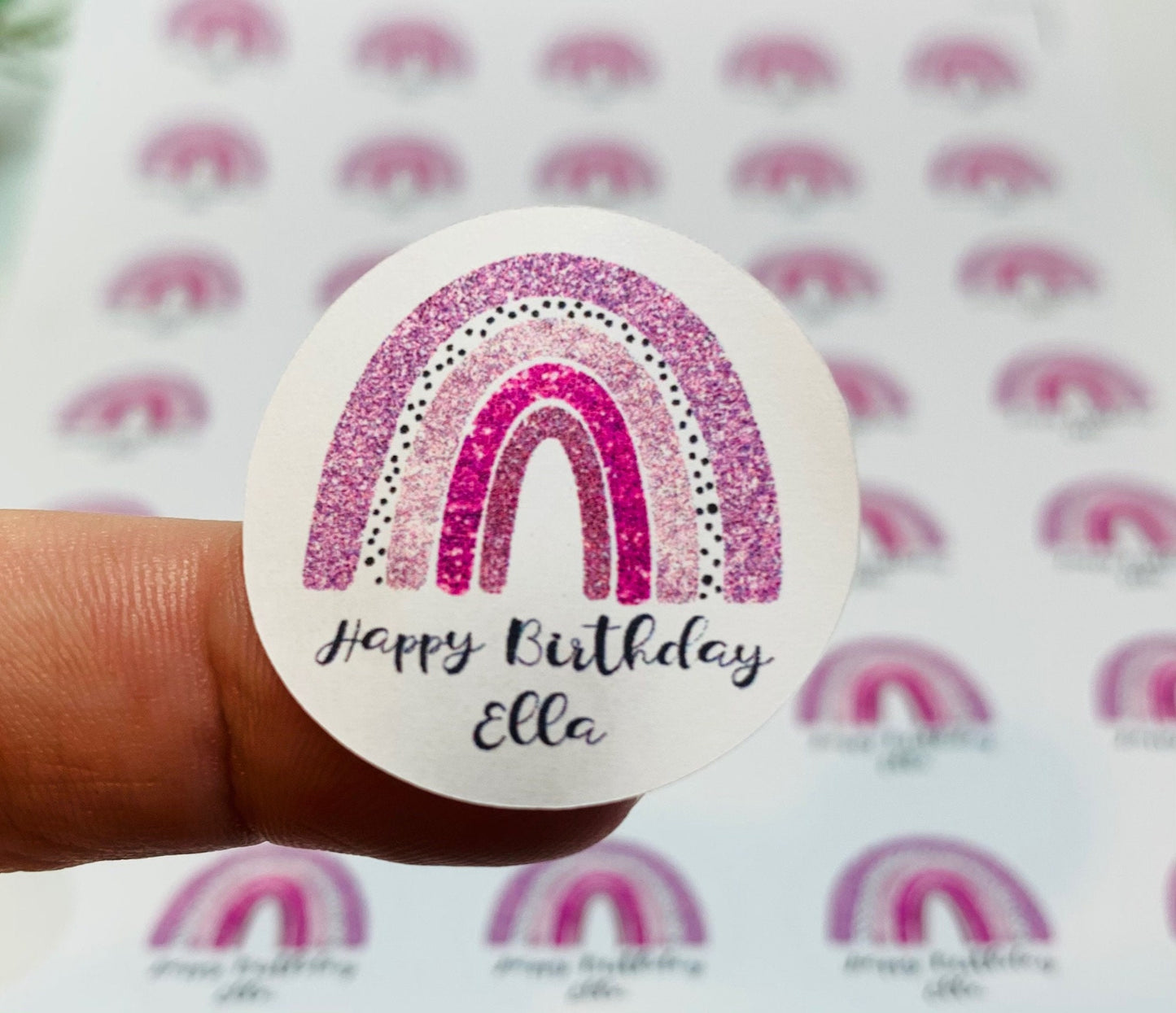 Personalized Pink Rainbow Happy Birthday Stickers