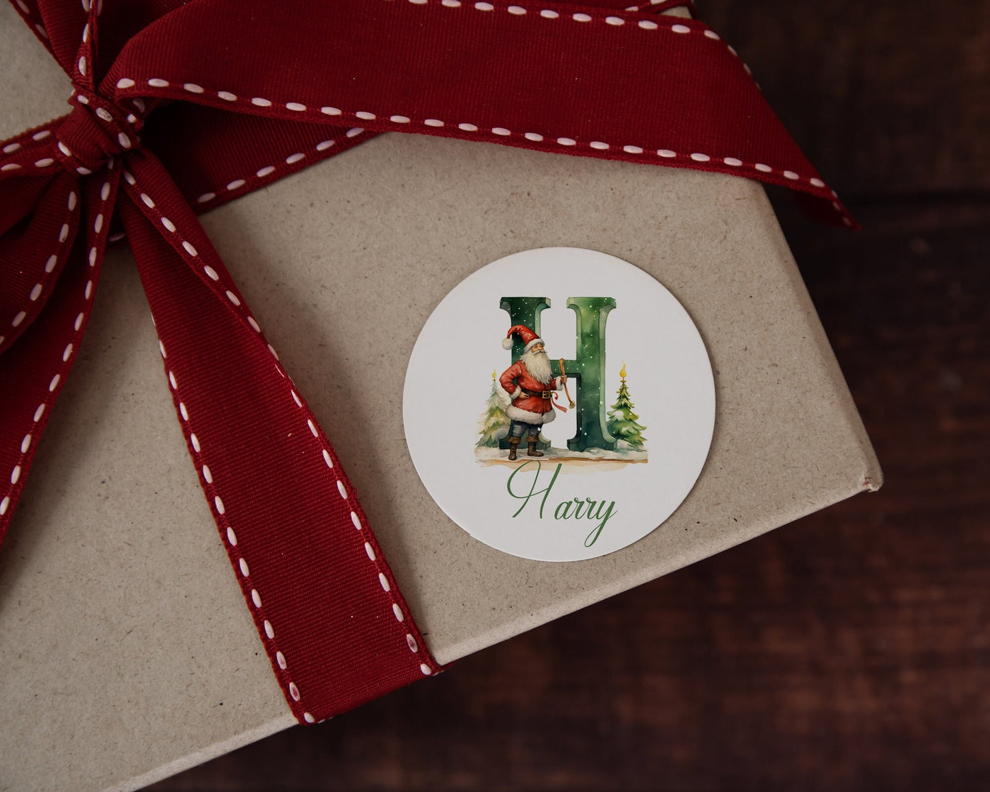 Personalised name Christmas Stickers, classic Christmas Labels, Christmas Gift Labels, Santa Initial Stickers, Envelope Seals