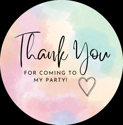 Thank you for coming to my party stickers, Goodie bag stickers, thank you stickers, five sizes, rainbow stickers, name stickers