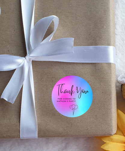 Thank you for coming to my party stickers, Goodie bag stickers, thank you stickers, three sizes, rainbow stickers, name stickers, ombre