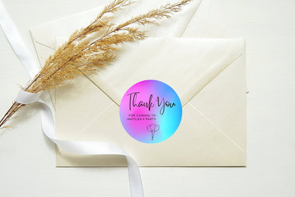 Thank you for coming to my party stickers, Goodie bag stickers, thank you stickers, three sizes, rainbow stickers, name stickers, ombre