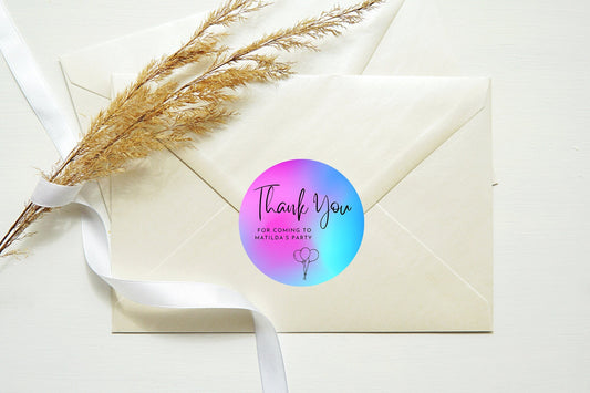 Thank you for coming to my party stickers, Goodie bag stickers, thank you stickers, three sizes, rainbow stickers, name stickers, ombre