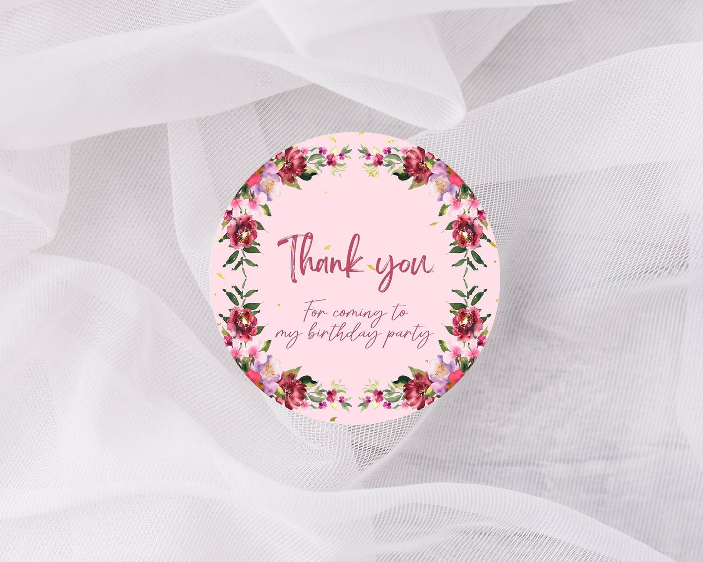 Thank you for coming to my party stickers, Goodie bag stickers, thank you stickers, three sizes, flower sticker, name stickers, pink sticker