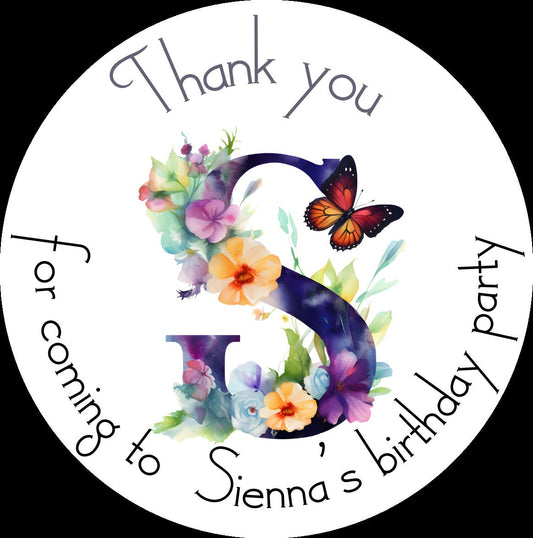 Thank you for coming to my party, Butterfly stickers, Personalised children’s party bag stickers, party cones, three sizes, name stickers