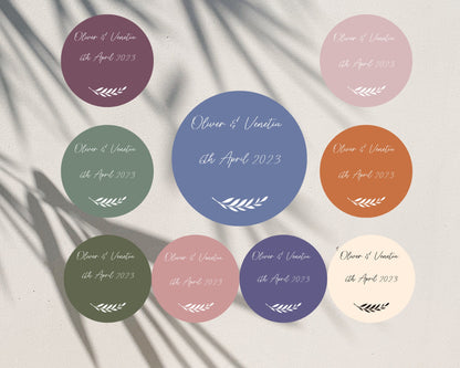 Custom Personalised Wedding Stickers, 24 Labels,  9 Colour Options, Matte or Gloss