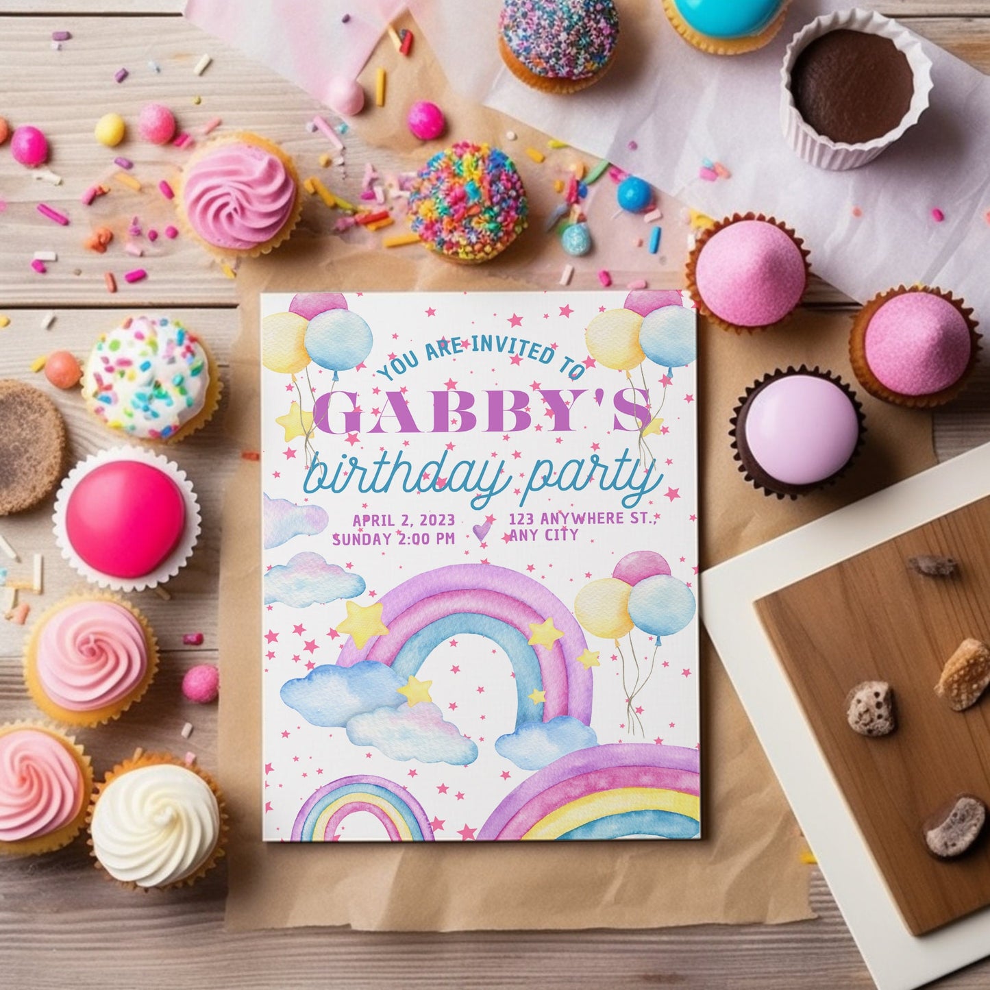 Personalized Rainbow Birthday Party Invitations: 12 Glossy Photo Cards