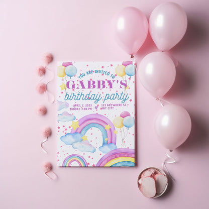 Personalized Rainbow Birthday Party Invitations: 12 Glossy Photo Cards
