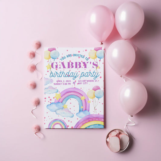Personalized Rainbow Birthday Party Invitations: 12 Glossy Photo Cards