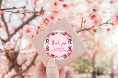 Thank you for coming to my party stickers, Goodie bag stickers, thank you stickers, three sizes, flower sticker, name stickers, pink sticker