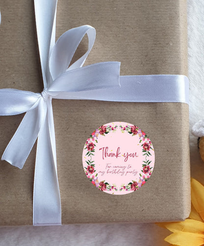 Thank you for coming to my party stickers, Goodie bag stickers, thank you stickers, three sizes, flower sticker, name stickers, pink sticker