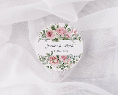 Personalised Wedding Stickers,  blush flower stickers,  Wedding Name Stickers,  Confetti Stickers Wedding Favour Stickers, Pink Floral Theme