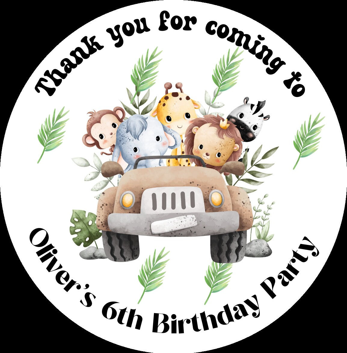 Thank you for coming to my party stickers, jungle safari stickers, Goodie bag stickers, thank you stickers, personalised name stickers