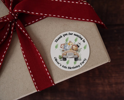 Thank you for coming to my party stickers, jungle safari stickers, Goodie bag stickers, thank you stickers, personalised name stickers
