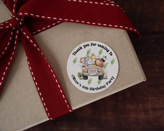 Thank you for coming to my party stickers, jungle safari stickers, Goodie bag stickers, thank you stickers, personalised name stickers