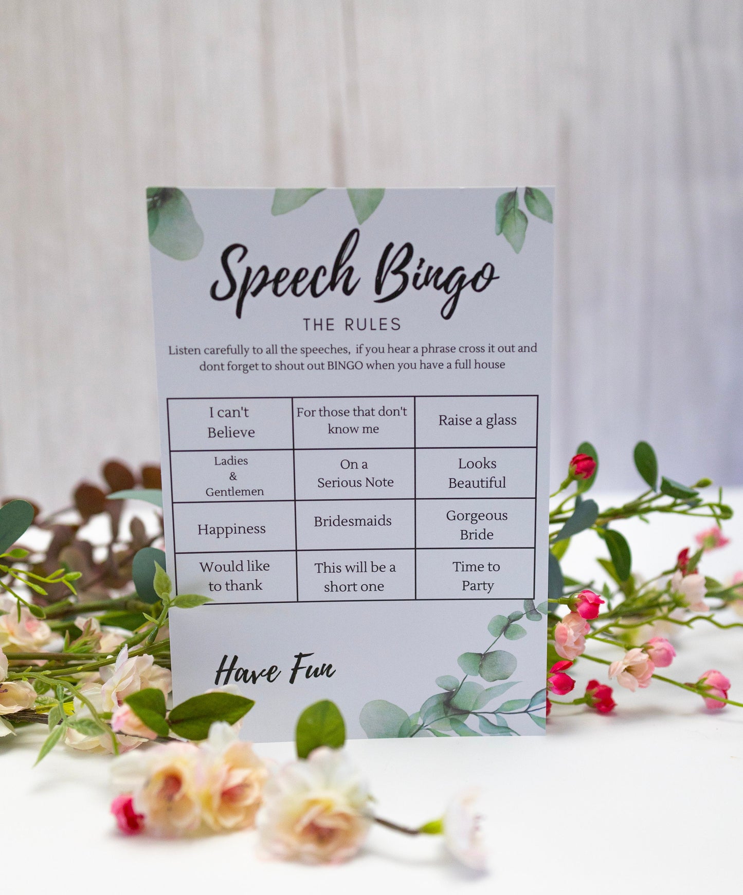 Wedding speech bingo wedding game, Table Activity Ice Breaker, Wedding Day Games, Wedding Favours, Accessories Greenery Botanical (10 pack)