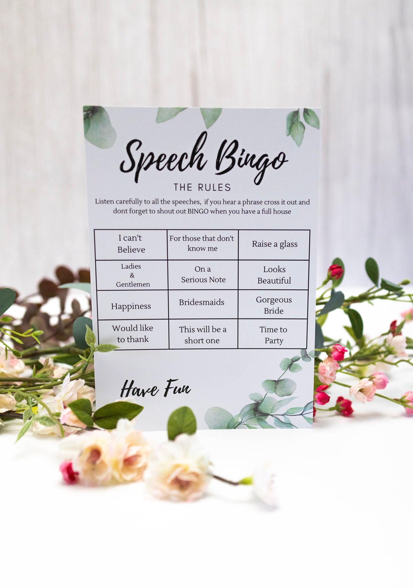 Wedding speech bingo wedding game, Table Activity Ice Breaker, Wedding Day Games, Wedding Favours, Accessories Greenery Botanical (10 pack)