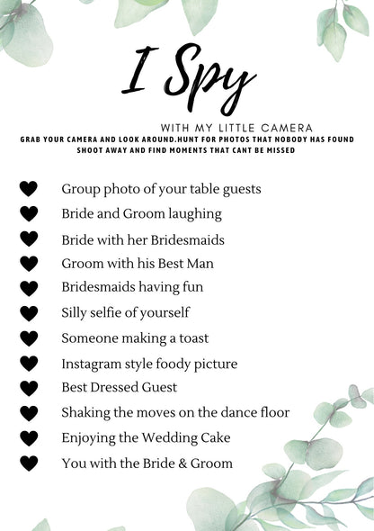 I Spy Wedding Game, Minimalist, Reception Game, Wedding Photo Hunt Game, Wedding Shower Fun Games