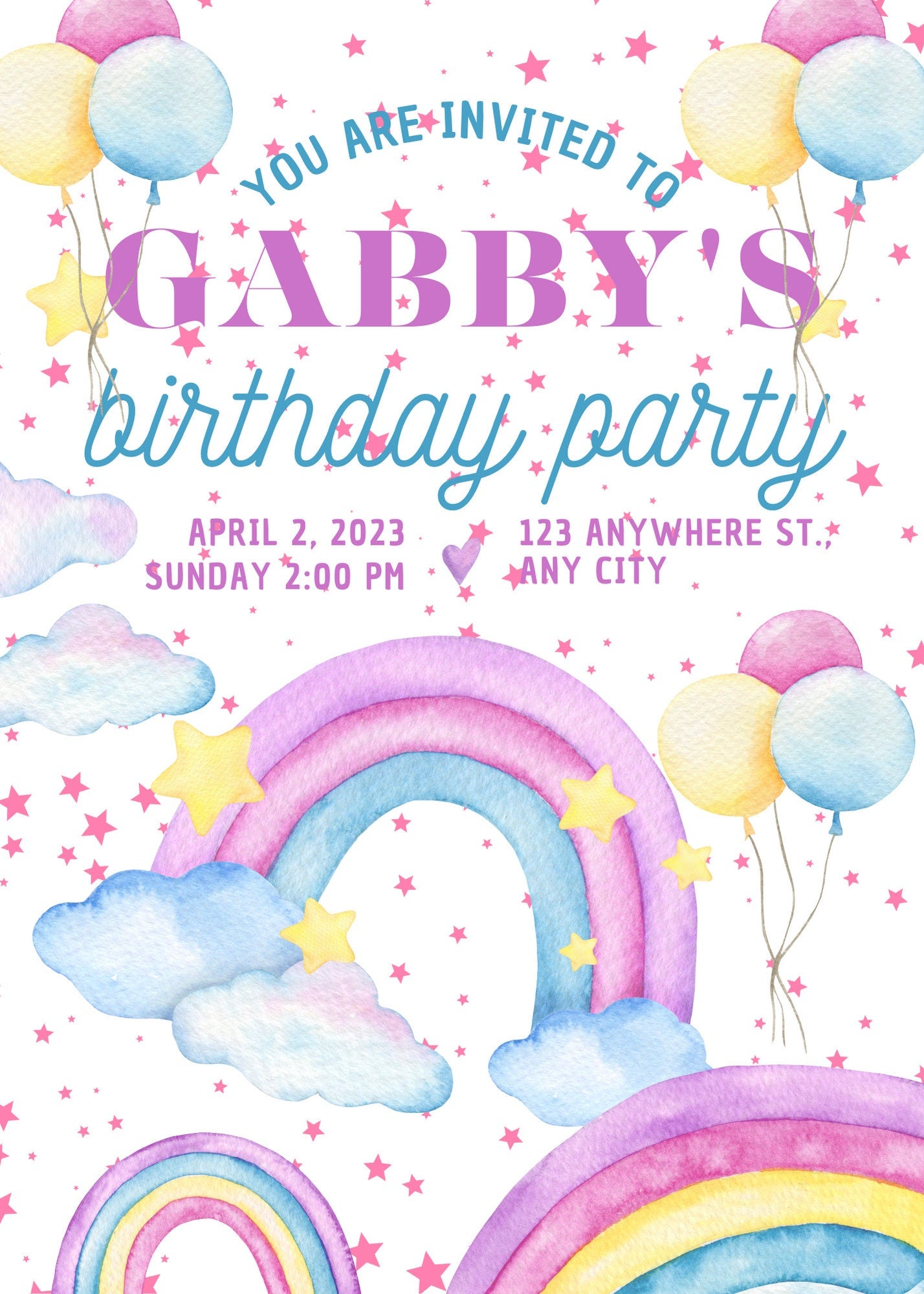Personalized Rainbow Birthday Party Invitations: 12 Glossy Photo Cards