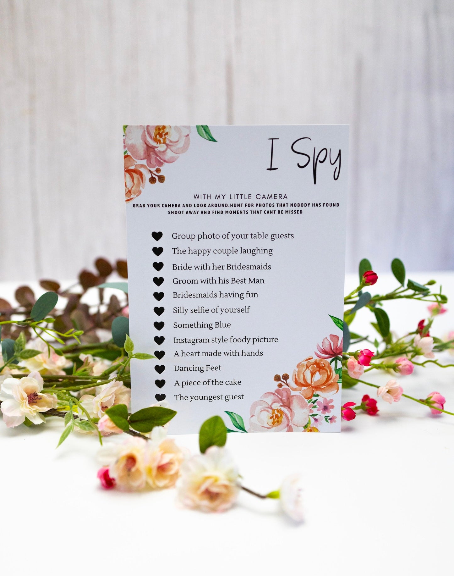 I Spy Wedding Photo Game: Minimalist Blush Floral Reception Fun