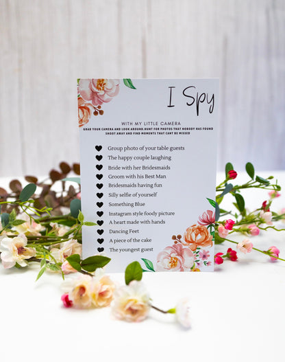 I Spy Wedding Photo Game: Minimalist Blush Floral Reception Fun