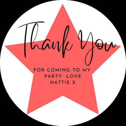 Thank you for coming to my party stickers, Goodie bag stickers, thank you stickers,  star stickers, name stickers, 24 colours