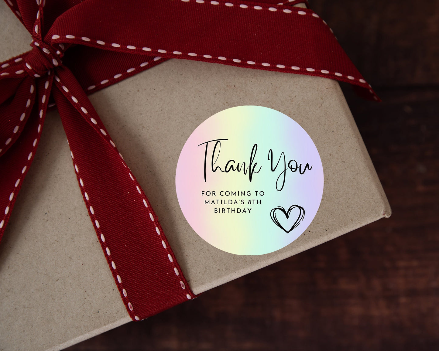 Rainbow pastel stickers, Thank you for coming to my party stickers, Goodie bag stickers, thank you stickers, five sizes, name stickers