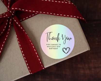 Rainbow pastel stickers, Thank you for coming to my party stickers, Goodie bag stickers, thank you stickers, five sizes, name stickers