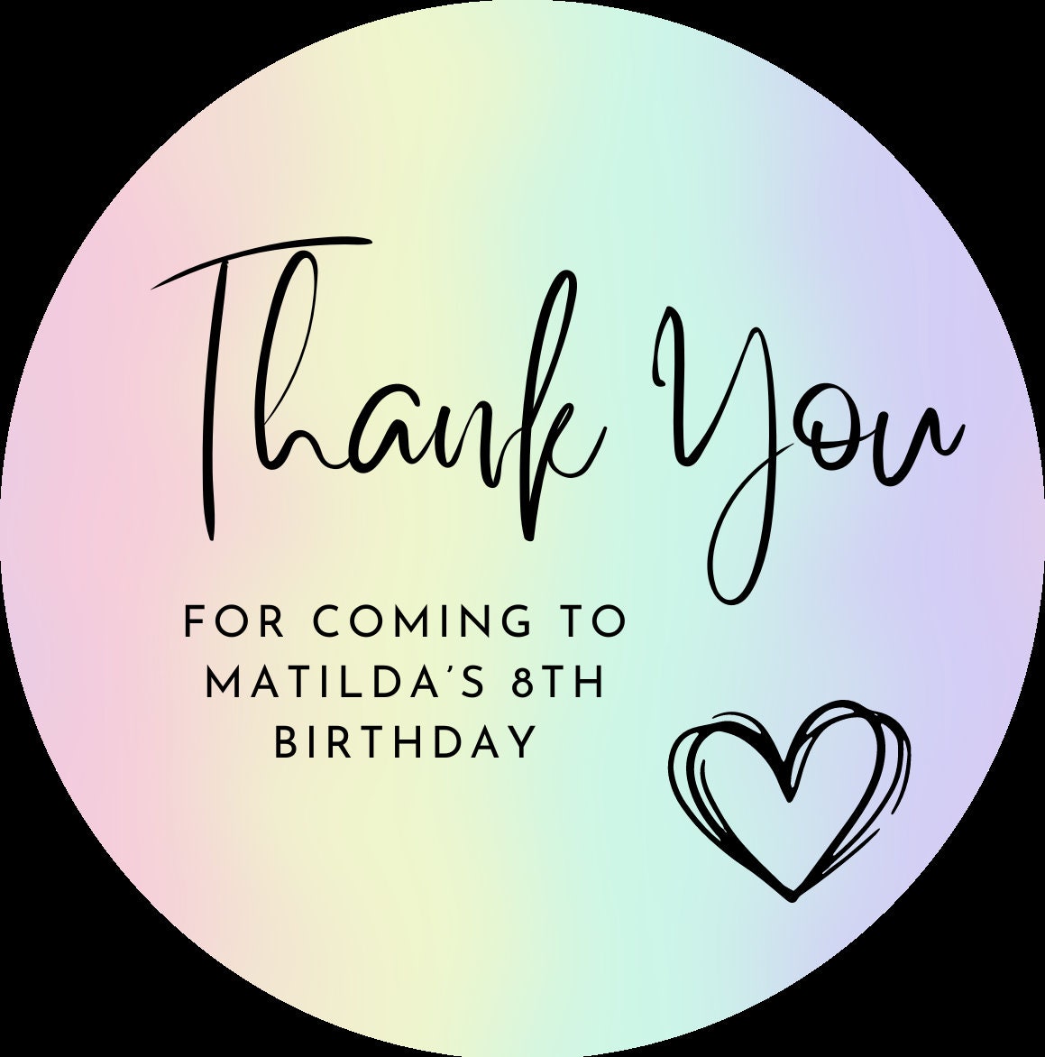 Rainbow pastel stickers, Thank you for coming to my party stickers, Goodie bag stickers, thank you stickers, five sizes, name stickers