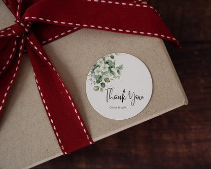 Personalized Wedding Thank You Stickers: Botanical Eucalyptus Floral Favor Labels