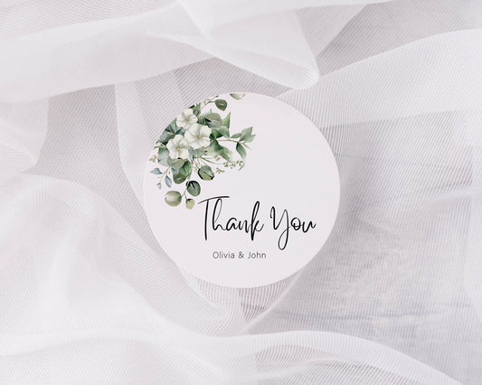 Personalized Wedding Thank You Stickers: Botanical Eucalyptus Floral Favor Labels