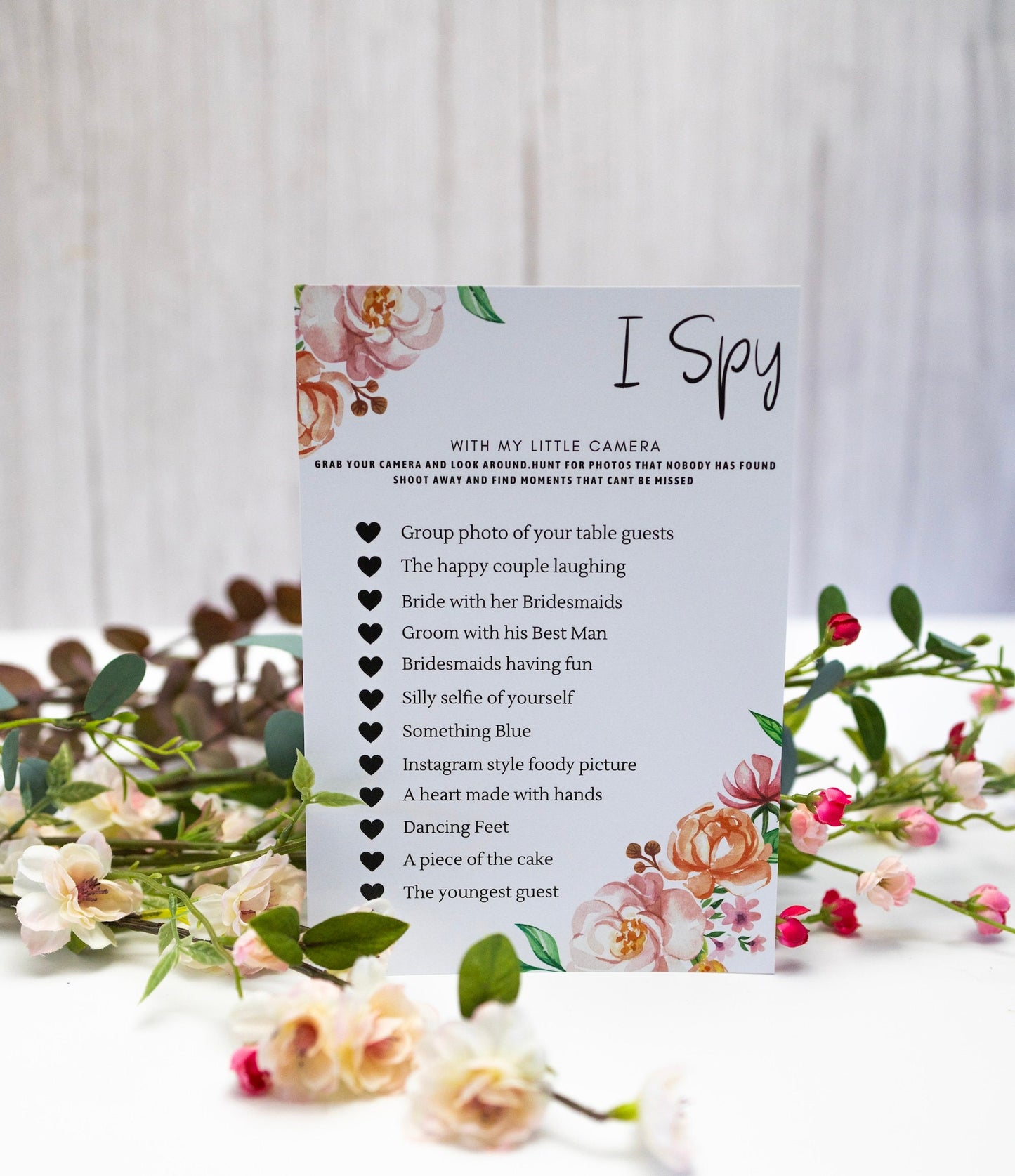 I Spy Wedding Photo Game: Minimalist Blush Floral Reception Fun
