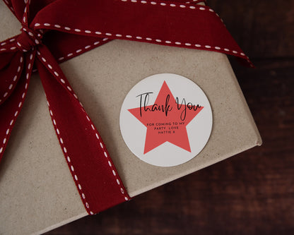 Thank you for coming to my party stickers, Goodie bag stickers, thank you stickers,  star stickers, name stickers, 24 colours