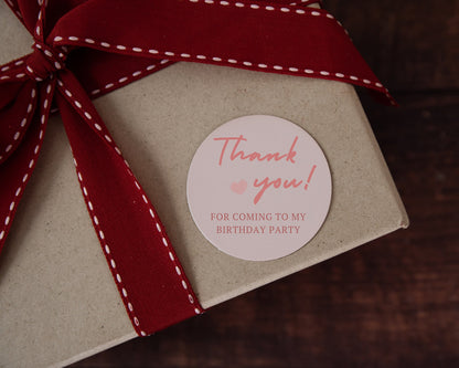 Thank you for coming to my party stickers, Goodie bag stickers, thank you stickers, three sizes, Pink heart stickers, name stickers