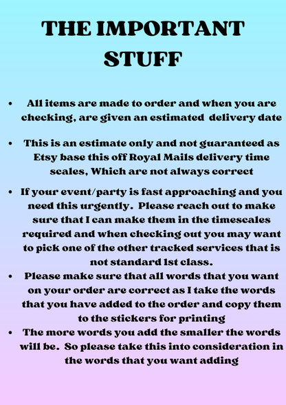 Thank you for coming to my party stickers, Goodie bag stickers, Wedding stickers, three sizes, rainbow stickers, name stickers,