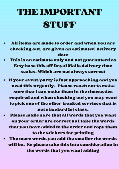 Rainbow ombre pastel stickers, Thank you for coming to my party stickers, Goodie bag sticker, thank you stickers, three sizes, name stickers