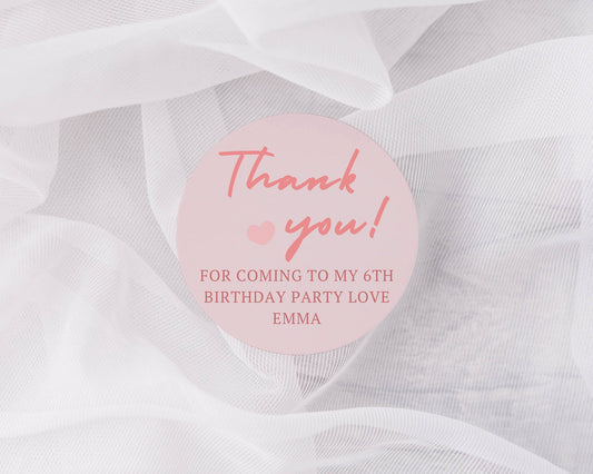 Thank you for coming to my party stickers, Goodie bag stickers, thank you stickers, three sizes, Pink heart stickers, name stickers