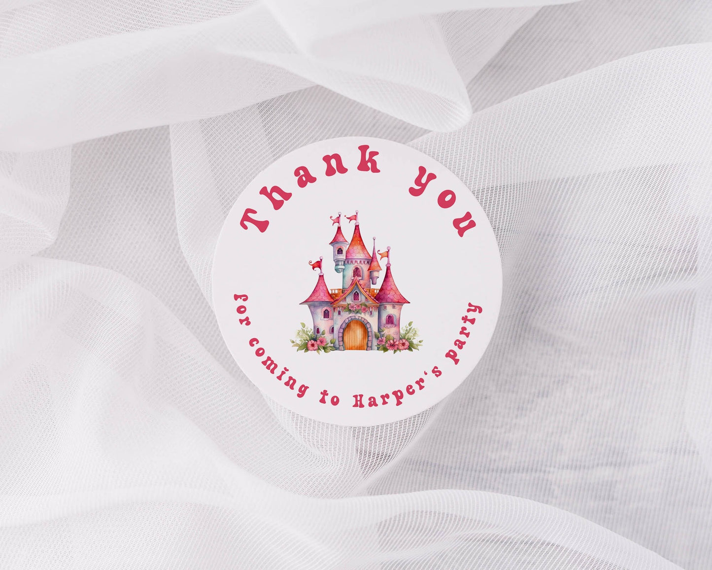 Thank you for coming to my party stickers, Goodie bag stickers, thank you stickers, three sizes, princess stickers, castle stickers