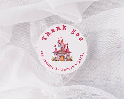 Thank you for coming to my party stickers, Goodie bag stickers, thank you stickers, three sizes, princess stickers, castle stickers