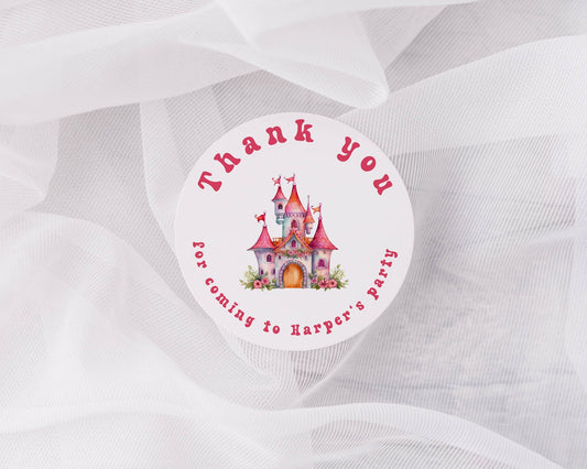 Thank you for coming to my party stickers, Goodie bag stickers, thank you stickers, three sizes, princess stickers, castle stickers