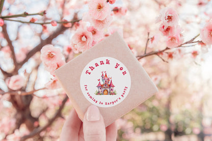 Thank you for coming to my party stickers, Goodie bag stickers, thank you stickers, three sizes, princess stickers, castle stickers