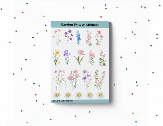 Garden Flower Sticker Sheet, Floral Stickers for Journaling, Scrapbooking, Pen Pals, Cottagecore Planner Accessories