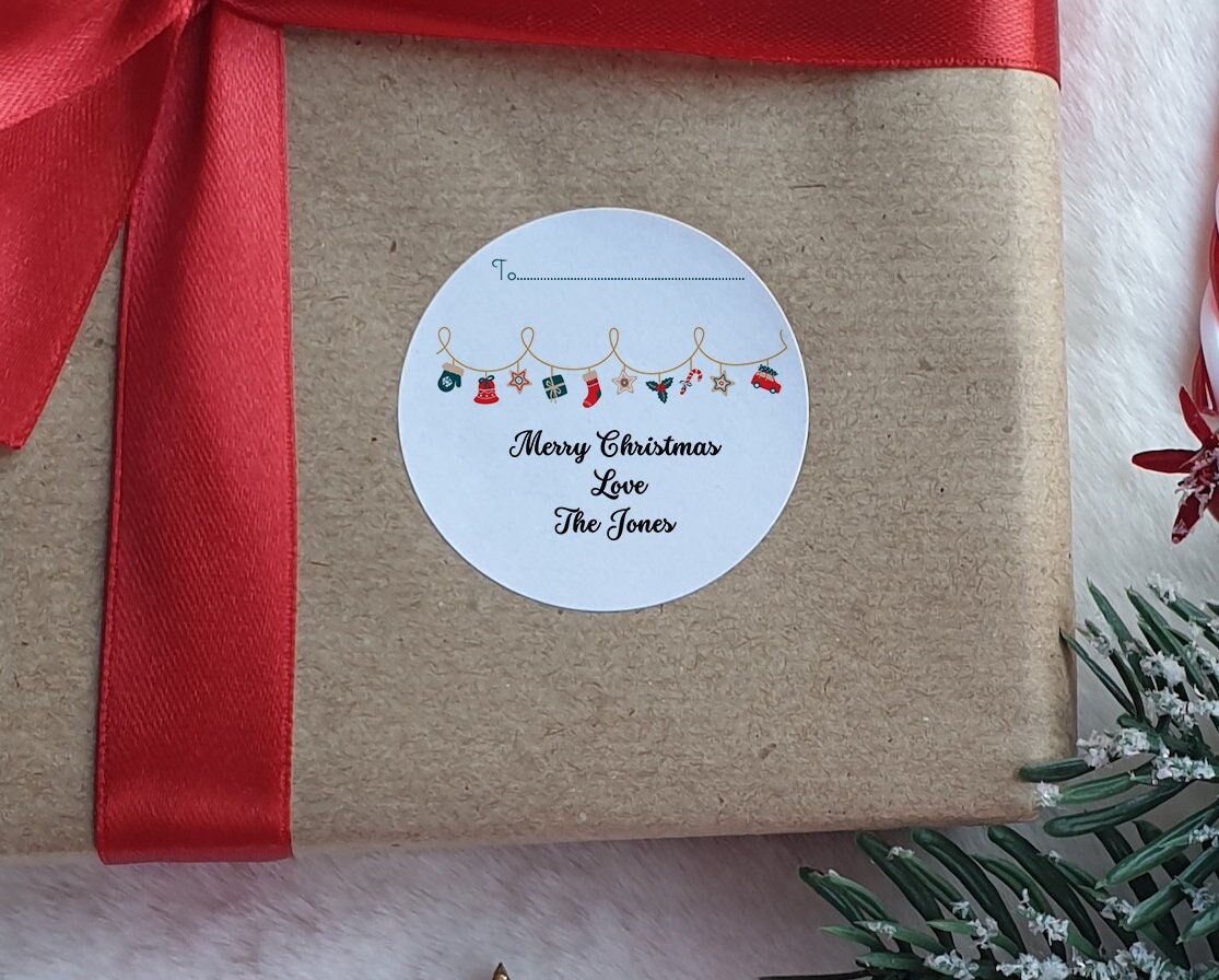 Christmas Stickers, Christmas Labels, Christmas Gift Labels, Santa Initial Stickers, Christmas Bunting Stickers, personalised