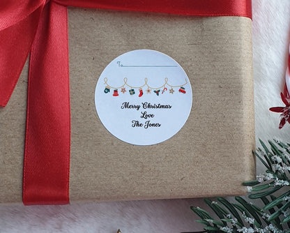 Christmas Stickers, Christmas Labels, Christmas Gift Labels, Santa Initial Stickers, Christmas Bunting Stickers, personalised