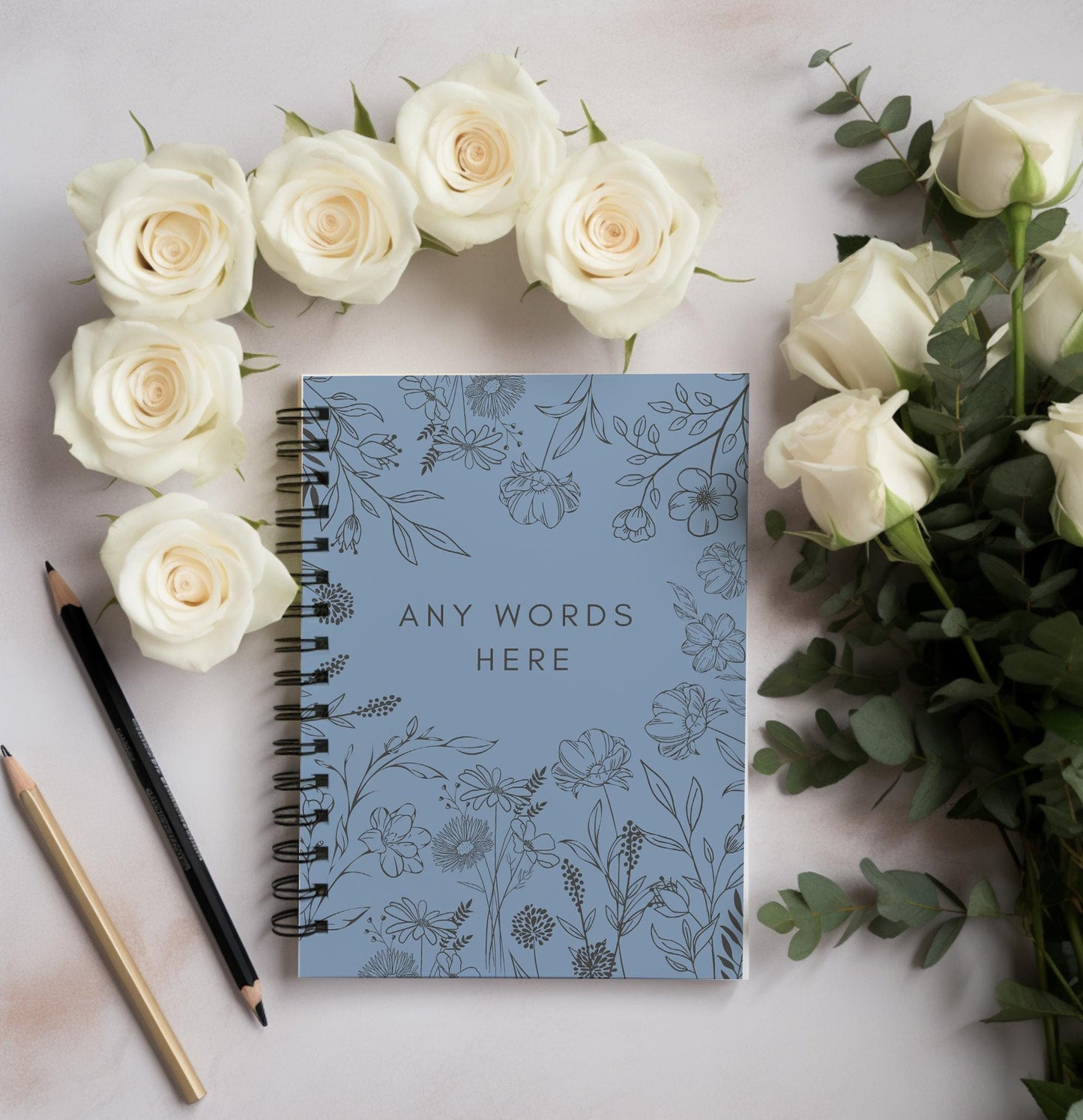 Personalised Notebook,  Notepad Wire bound Soft backed,  dusty Blue Spiral Notebook, gifts for her, Gifts for him. Christmas Gifts A4 or A5