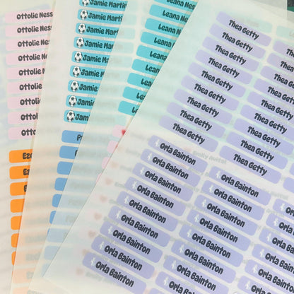 name label stickers, personalised stickers , sticker colours, for lunch boxes, water bottles, kids school, Splash proof labels, 27 stickers
