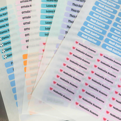 name label stickers, personalised stickers , sticker colours, for lunch boxes, water bottles, kids school, Splash proof labels, 27 stickers