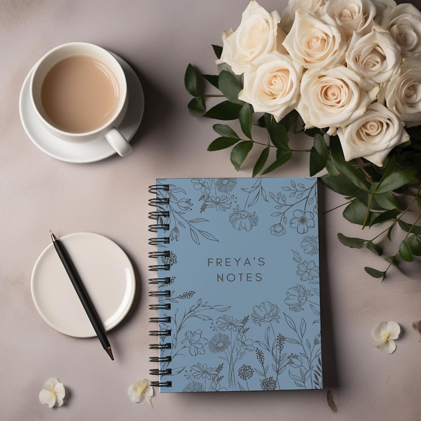 Personalised Notebook,  Notepad Wire bound Soft backed,  dusty Blue Spiral Notebook, gifts for her, Gifts for him. Christmas Gifts A4 or A5