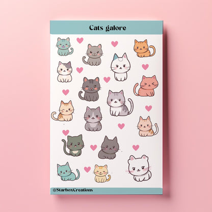 Cat Sticker Sheet,  Cute Kawaii Stickers for Journaling, Planner, Scrapbook & Gifts,  A5 size