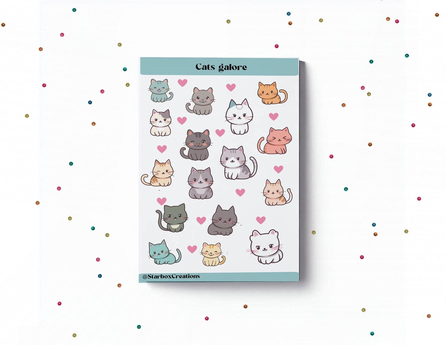 Cat Sticker Sheet,  Cute Kawaii Stickers for Journaling, Planner, Scrapbook & Gifts,  A5 size